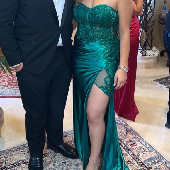 Emerald Green sequin embellished dress with corset bust - Picture 1 of 6